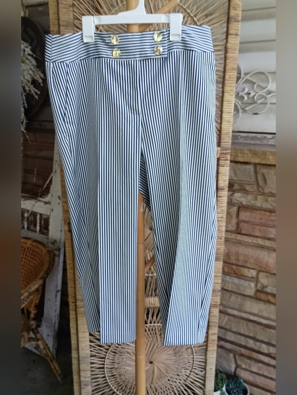 Chico's Navy and White Pinstripe Women's Dress Pants_L